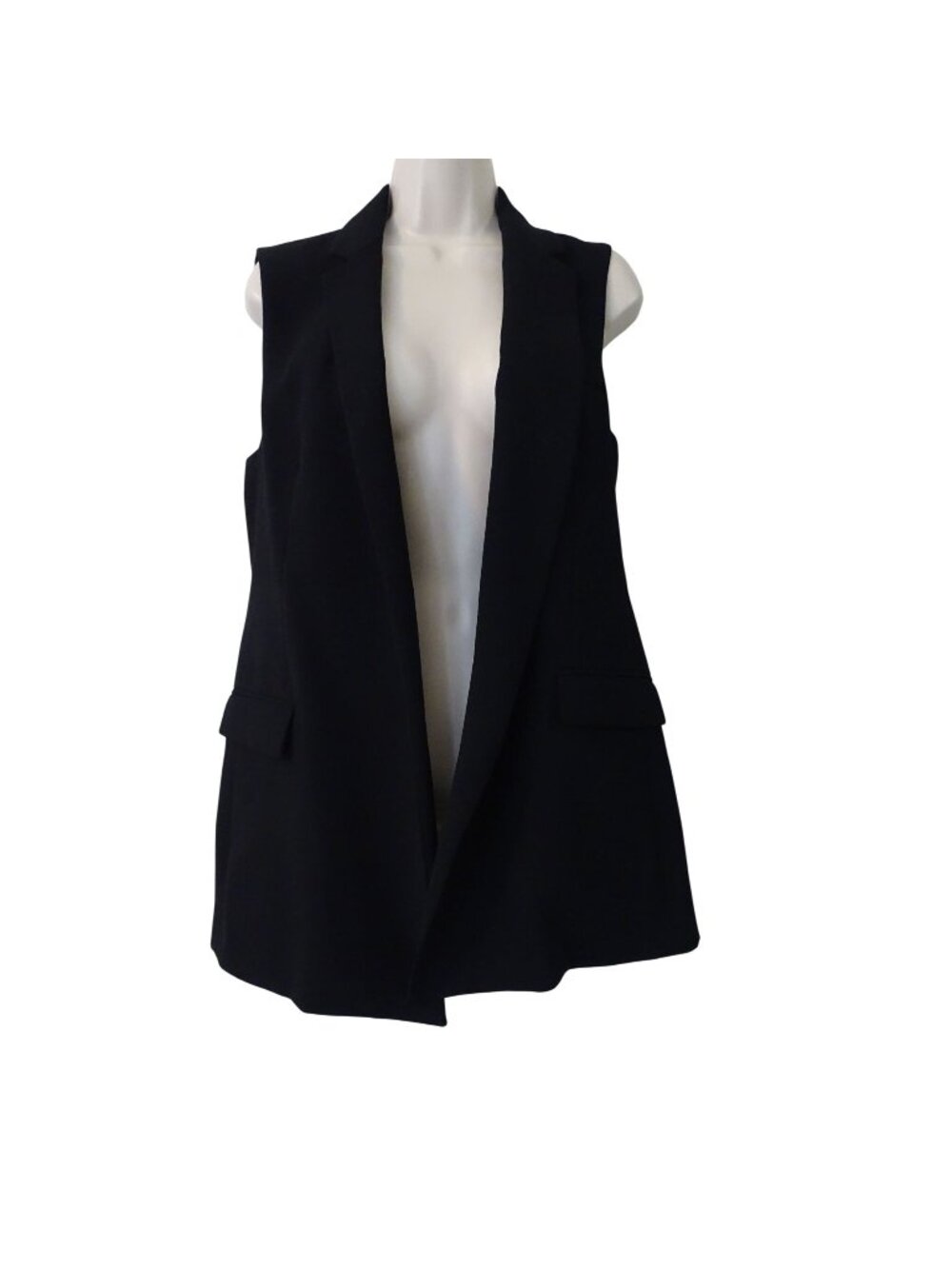 Zara Sleeveless Black Longline Vest Pockets Woman Size S Minimalist Academia